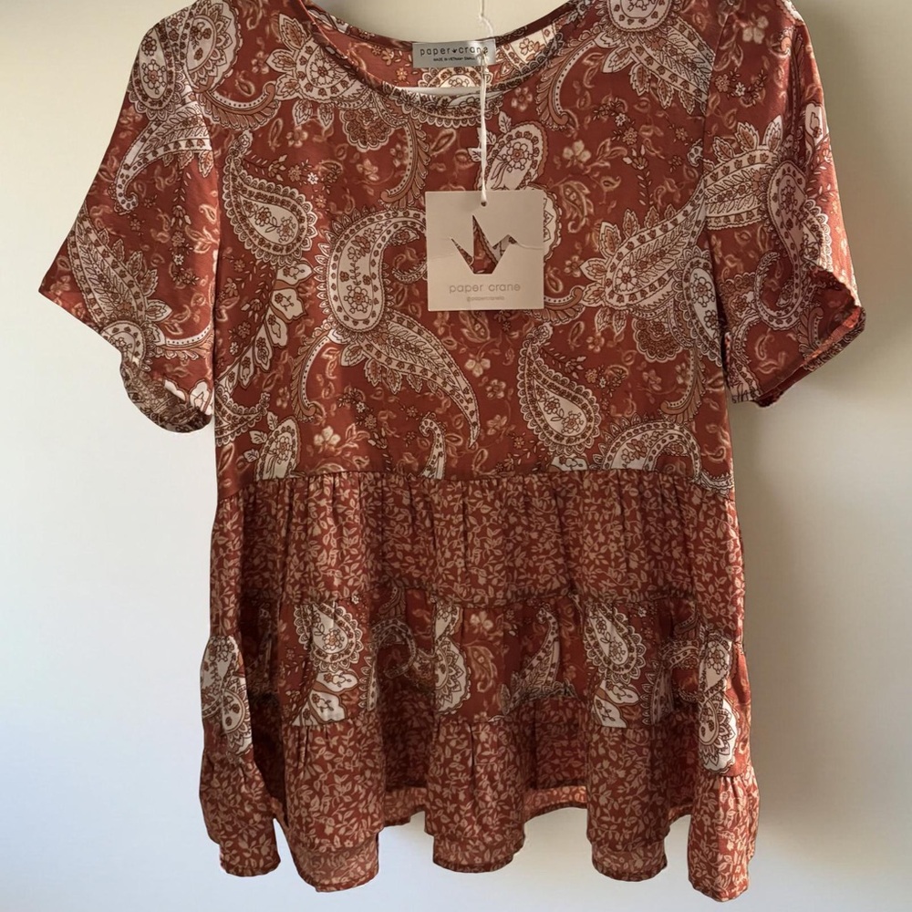 Paper Crane Rust Paisley Blouse